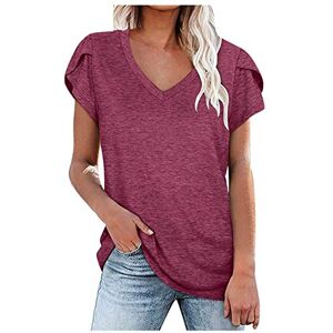 Generic Short Sleeve Blouse for Women UK Solid Colour V Neck Tops Ladies Summer T Shirts Casual Dressy Going Out Tunics Purple