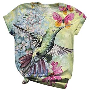 Cocila T Shirts for Women UK Ladies Plus Size Short Sleeved Shirts Summer Casual Funny Bird Animal Print Tunic Tops Women's Fashion Crew Neck Holiday Blouses Pullover