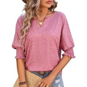 ASIYAN T-shirt Women's Summer V-neck Tops Casual Short-sleeved T-shirt Blouse Women's Elegant Short-sleeved Tops T-shirt Blouses For Women Shirts Womens Casual (Color : Pink, Size : L)