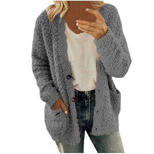Generic Women Casual Plus Size Plush Sweater Pockets Outerwear Buttons Cardigan Coat Jackets for Women Long Fleece (Dark Gray, XXXL)