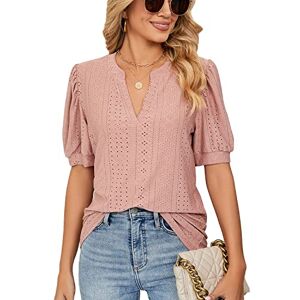 Daysskk T Shirts for Women V Neck Casual Summer Tops Short Sleeve Pink S