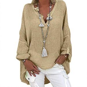Briskorry Linen Blouse Women's Summer V-Neck Large Sizes Blouse Shirt Oversize Vintage Long Sleeve Shirt Cotton Linen Shirt Plain Tops Tunic Blouse Sweatshirt