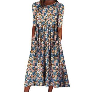 AMhomely Women Casual Dress Sale Summer Midi Dress Boho Dress Round Neck Half Sleeve Floral Printed Dresses with Pocket Boho Dress Cocktail Holiday Beach Long Dress for Ladies UK Size…