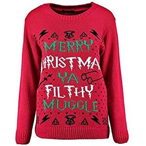 GirlzWalk Adults Women Filthy Mugglil Christmas Jumper - Ladies Knitted Xmas Sweater Top Plus Size (Red, Large)