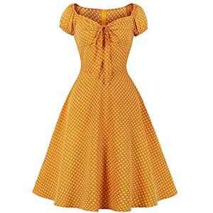 IWEMEK Women Vintage Retro Polka Dots Rockabilly Swing Dress 1950s Pinup Audrey Hepburn Style 50s 60s Sweetheart Neck A-Line Summer Casual Pageant Party Evening Prom Cocktail Dress Yellow S