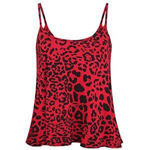 Candid Styles Womens Printed Summer Cami Ladies Flared Swing Strappy Vest Plus Size Top 8-26, M/L 12-14, Red Leopard Print