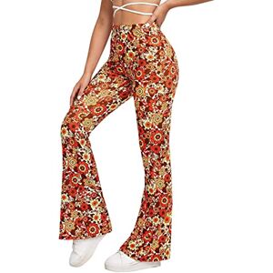 Womens Spring Summer High Waisted Flared Pants Floral Print Bootcut Yoga Pants Wide Leg Trousers Yellow