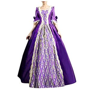 Women Dresses Clearance,Party Elegant Ladiesl Vintage Gothic Court Gown Cake Skirt Lace Clashing Dress Party Dress Boho Swing Evening Dress Work Dresses UK Size XS~XXXL Purple