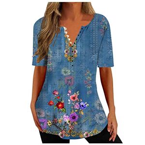 Women Baggy Tops For Summer 2023 Ladies Summer Tops Vintage Floral Printed Tunic Tops with Henley Neck Button Tunic Tops