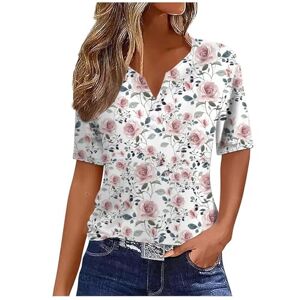 Generic Summer Women's V Neck Half Sleeve Tops Floral Print Loose Tees Comfortable Womens Tshirts Casual Office Work Shirts for Running,Beach,Indoor&Outdoor White