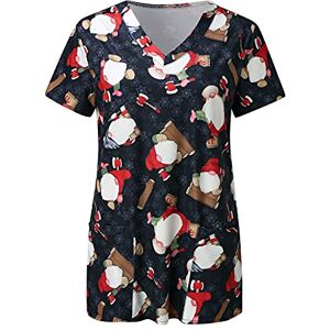 SHITOUJI Christmas Working Uniforms for Women Xmas Scrub Uniform Tunic Tshirts Short Sleeve V Neck Tops Snowman Printing Uniform Blouse Shirts