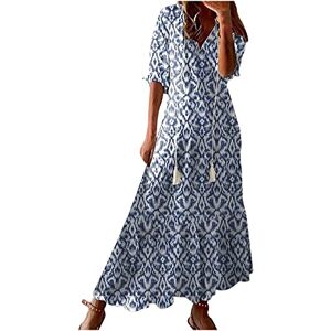 Maxi Dresses for Women UK Clearance Casual Floral Summer Shirt Dress Wrap V Neck Loose Swing A-Line Dress 3/4 Sleeve Boho Flowy Sundress Elegant Wedding Guests Special Occasion Dresses