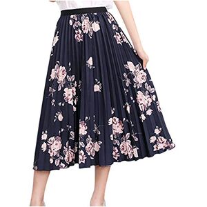 Sanahy Women’s Floral Skirt Elastic Waist A-line Midi Pleated Skirts Flowing Bohemian Party Skirt for Summer Beach Holiday(Pink,One Size)