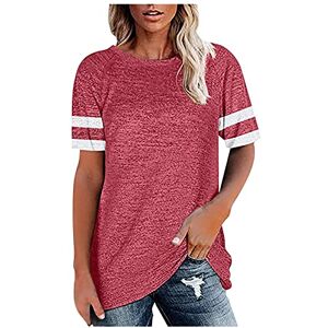 Limited Time Deal U-255 Pink Short Sleeve Tops for Women Fall Summer Crew Neck Spandex Loose Fit Long Brunch Striped Tops Shirt Blouse Teen Girls 2024 Clothing Fashion Country Concert Y2K 9X M