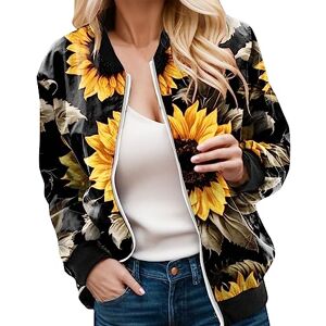 Gefomuofe Bomber Jacket Women's Jacket Blouson Pilot Jacket Short Jacket Elegant Floral Pattern Summer Jacket Lightweight Flight Jacket Blouson Pilot Jacket Women's Jacket Women's Clothing, Yellow, L