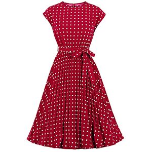 Wellwits Women's Polka Dots Cap Sleeves Pleated Vintage Dress Wine S