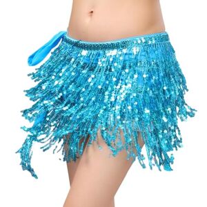 Qinlenyan Sequined Tassel Waist Scarf Women Party Wear Dhoti Skirt Sure Here's A Product Title for Listing Double-Layer Lace-up Bohemian Lake Blue
