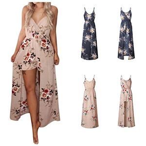 Cunhuan Bohemian Dress for Women UK Plus Size High Waist Summer Boho Sundress for Ladies Wrap V Neck Long Maxi Dress Sleeveless Slit Womens Prom Dress