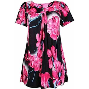 Fashion Fairies Ladies Short Sleeve Printed A Line Tunic Plus Size Shirt Womens Summer Wear Round Neck Smock Dress Top Big Cerise Floral UK 22-24