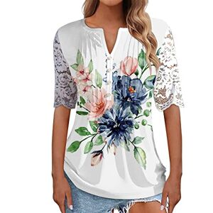 Clearance!Hot Sale!Cheap! Women's Summer Half Sleeve Tops 2023 Pleated Front Ladies Chiffon Tops V Neck Swing T-Shirts Lace Short Sleeve Tunic Blouse UK Sale Clearance Floral Tee Shirts