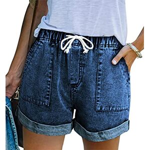 CNFUFEN Summer Womens Denim Shorts Casual High Waisted Jeans Shorts Drawstring Stretch Beach Shorts Smart Denim Shorts with Pockets Light Blue Size XL(18-20)