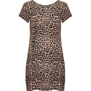 Wearall Womens Plus Size Animal Leopard Print Short Sleeve Ladies T-Shirt Top - Brown - 14