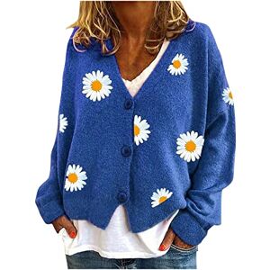 ⭐women Fashion 230312a35453 FunAloe Cardigans Floral Print Long Sleeve V-Neck Sweaters Button Down Ribbed Cuffs Knit Cropped Cardigan Sweater Jackets Crochet Tops Cropped Long Cardigan Boho Cardigan Blue, XXL