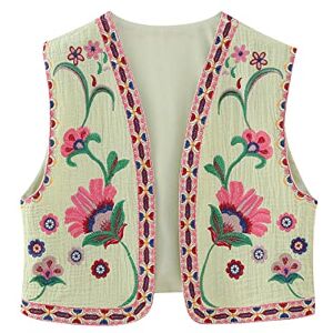 Women Y2K Embroidered Cardigan Vest Top Sleevelss Linen Open Front Blouse Crop Top Outwear Vest Summer Clothing