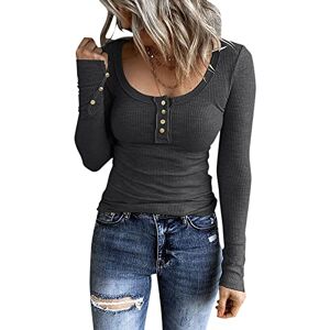 Clearance!Hot Sale!Cheap! Women Long Sleeve Henley T Shirts UK Button Down Slim Fit Casual Tops V-Neck Ribbed Knit Tunic Shirts 2023