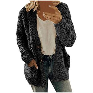 Generic Women Casual Plus Size Plush Sweater Pockets Outerwear Buttons Cardigan Coat Jackets for Women Long Fleece (Black, XXL)