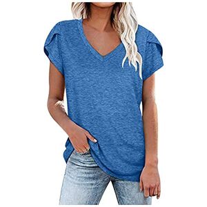 Generic V Neck T Shirts for Women UK Ladies Short Sleeve Solid Colour Summer Tops Casual Loose Fit Elegant Dressy Blouse Blue