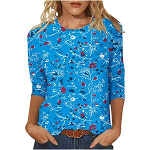 Deals Of The Day Clazshciyㅤ Casual T Shirts for Women UK Summer Tunic Printed Shirts Blouses 3/4 Sleeve Round Neck Ladies Tops Loose Fit Lounge Outfits for Going Out Women's T-Shirts Clearance