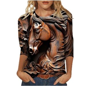 PRiME My Orders Placed 3/4 Sleeve Tops for Women Vintage Horse Graphic Tunic Shirts UK Casual Crewneck Blouses 2024 Summer Ladies Elegant Tshirts Trendy Going Out Tee Shirts