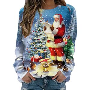 Générique Hooded Vest Tops Pullovers For Women Daily Merry Christmas Printed O Neck Sweatshirt Round Neck Cut Sweater Tops Casual Long Sleeve Workout Shirts Graphic Sweatshirts For Women, Blue, XL