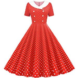 50s Dresses for Women UK 1950s Fancy Style Vintage Elegant 1940s Rockabilly Short Sleeve Polka Dot A Line Swing Midi Skater Tea Dress Ladies Summer Cocktail Party Evening Prom Gown F#Red XL