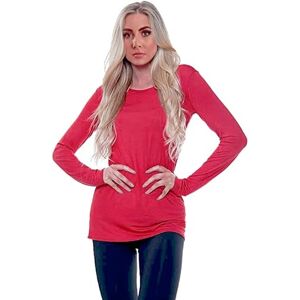 Womens New Plain Long Sleeve Casual Top Ladies Basic Stretch Fit Crew Neck Everyday T-Shirt Tops Plus Size (8-10, Rust)