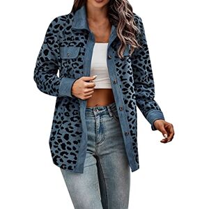 Dantazz Womens Button Down Shirts Long Sleeves Oversized Leopard Print Corduroy Shirts Long Sleeves Jackets Coats with Pockets Denim Jackets for Women Fashion (Blue-2, L)