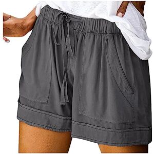 Generic Womens Casual Drawstring Pockets Shorts Ladies High Waist Loose Shorts Rolled Hem Elastic Hotpants Summer Holiday Short Pants-Elegant Style Dark Gray