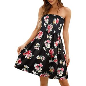 Mumeomu Women Ladies Sheering Bandeau Boobtube Floral Top Mini Dress UK Summer Strapless Ladies Off Shoulder Mini Dress Casual Bohemian Party Dress Beach Cover up Wraps Vintage Swing Sundress (XD-Black, XXL)