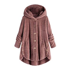 Buetory Plus Size Hooded Faux Fur Coats for Women Long Teddy Bear Jacket Button Fluffy Plush Pullover Tops Cardigan Sweater