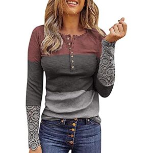 Clearance!Hot Sale!Cheap! Womens Ribbed Knit Henley Long Sleeves Tunic Lace Tops UK Sale V Neck Button Shirts Casual Slim Fit Blouses for Ladies