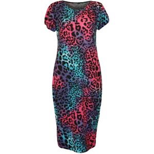 WearAll Womens Plus Size Print Short Sleeve Scoop Stretch Ladies Midi Dress - Turquoise Animal - 20