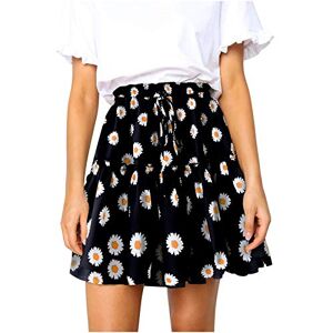 Générique Fashion Lace Skirt Short Women Print Casual Ruffles A-Line Up Bandage Pleated Skirt Black Short Elastic, Black, XXX-Large