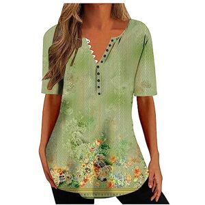 Thank You Cards Women Summer Tops UK V Neck Button Down Henley Vintage Floral Graphic Short Sleeve Pleated Hide Belly Loose Fit Oversized Dressy Casual Tunic Shirts…