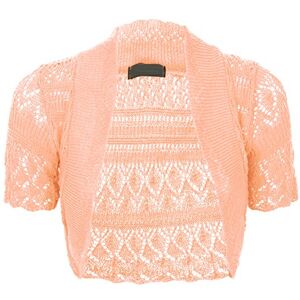 Women's New Crochet Front Open Short Sleeve Knitted Bolero Cropped Cardigan Shrug (UK 16-18) Peach