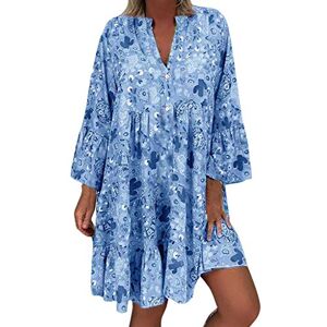 Plus Size Women's Boho Dress UK Clearance Summer 3/4 Sleeve Button Down V Neck Midi Dress Floral Print Beach Sundresses