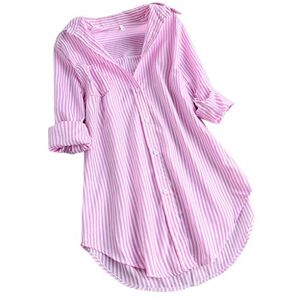 UJUNAOR Sleeve Button Loose Shirts Collar Reversible Long Blouse Top Women Blouse Women's T-Shirt Short Sleeve, pink, XL