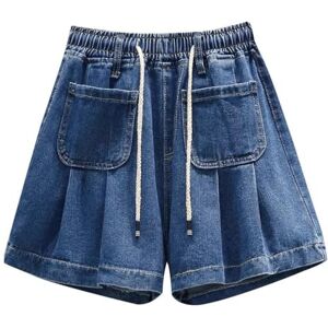 Generic Women Summer Denim Shorts with Drawstring Loose Elastic Waist Short Jeans Plus Size Short Pants Blue