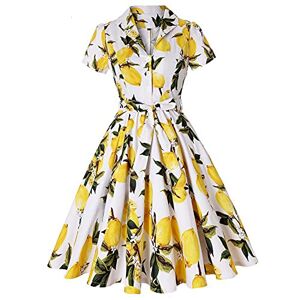 1950s Dresses for Women Plus Size Vintage Classy 50s Style Audrey Hepburn Short Sleeve Peter Pan Collar Rockabilly Retro Swing A Line Midi Summer Dress Skater Cocktail Party Prom Gown Yellow Lemon M
