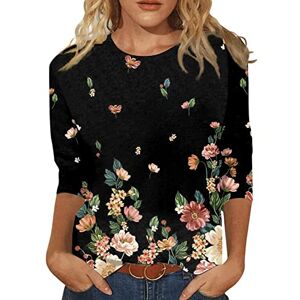 Yaheyuan Summer Fashion Women's Tops Commuting Daily T-Shirts Round Neck Three Quarter Sleeve Tops Cute Floral Print Pattern